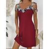 Women's Floral Applique Casual Cold Shoulder V Neck Dress Clothing