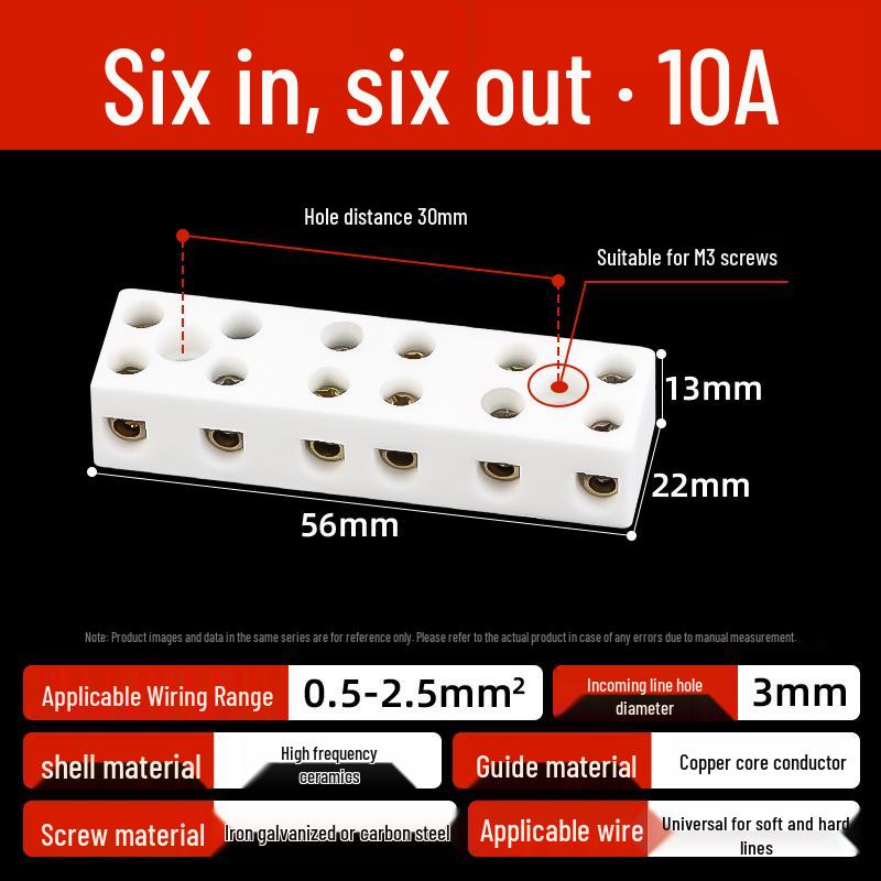 High-Temperature Ceramic Terminal Block, 2-In/2-Out Wire Connector