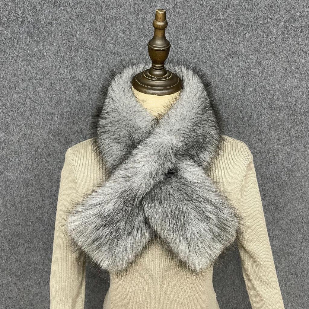 Luxury Faux Fox Fur Leopard Print Scarf - Crossed Neck Warmer in European & American Fashion