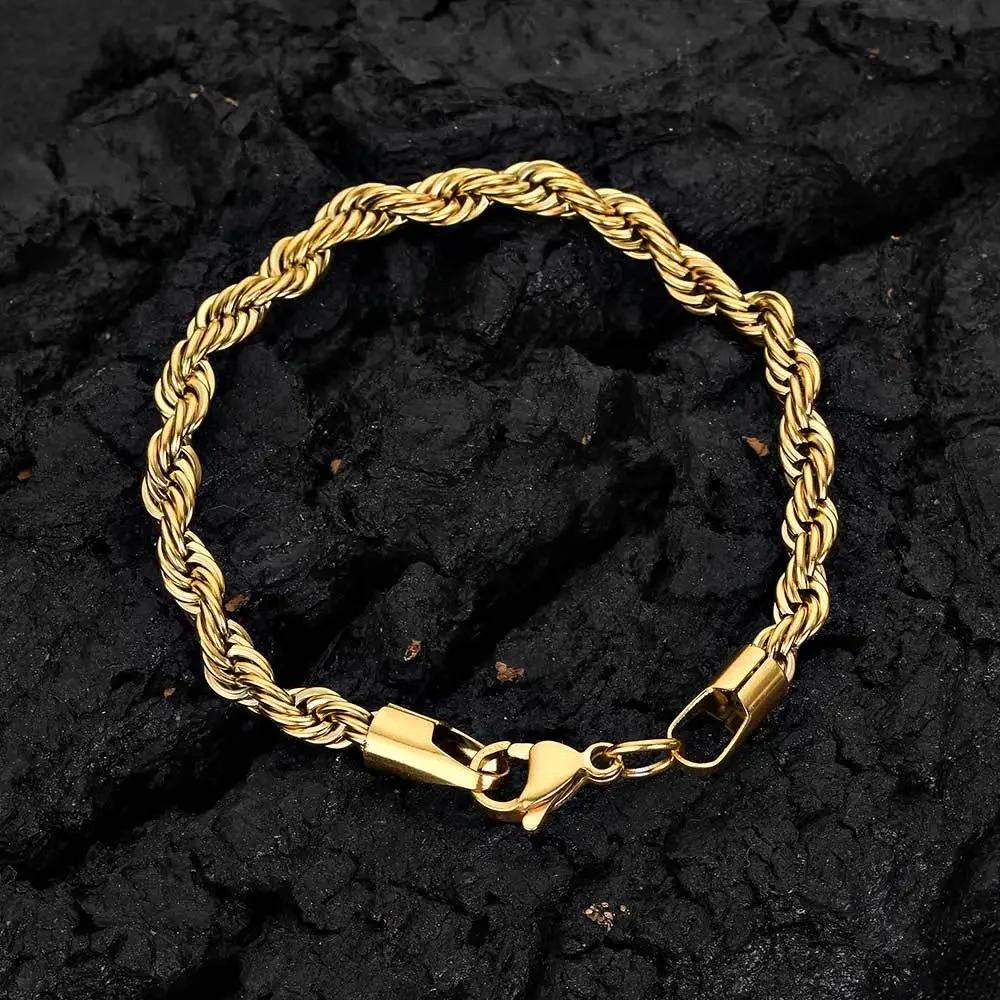 2-6MM Stainless Steel Chain Bracelet For Women Men Gold Color Twisted Rope Chain Bangle  Never Fade Waterproof Jewelry