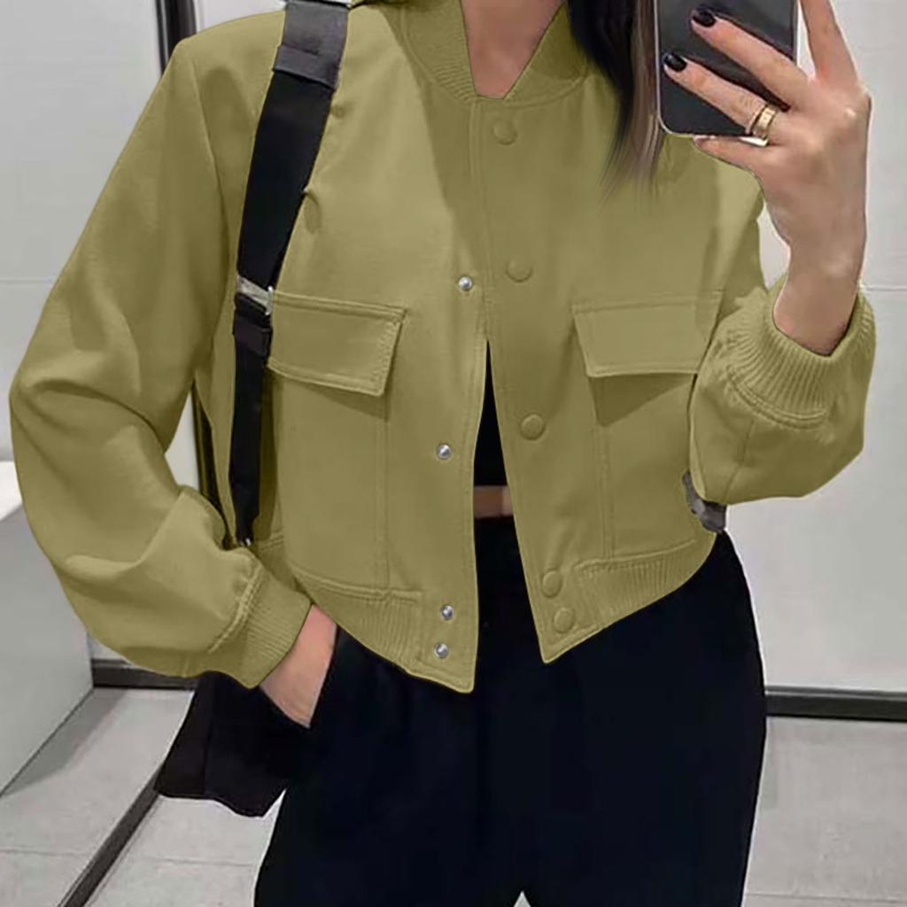 Jachetă de damă largă, confortabilă, casual, la modă, culoare uni, cu mâneci lungi și buzunar cu fermoar