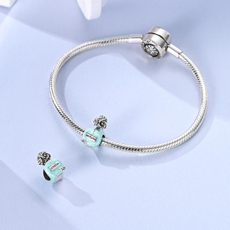 Delicate Charms Copper Original Blue Perfume Bottle Zircon Flower Beads Fit Bracelet Jewelry Women Diy Fine Gift