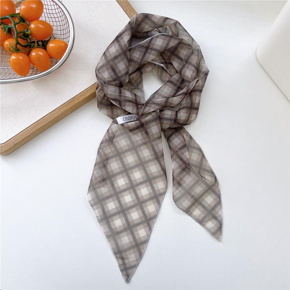 Cravat Flower Scarf Bow Ties Long Ribbon Scarves Plaid Pattern Long Silk Scarf  Scarf Accessories
