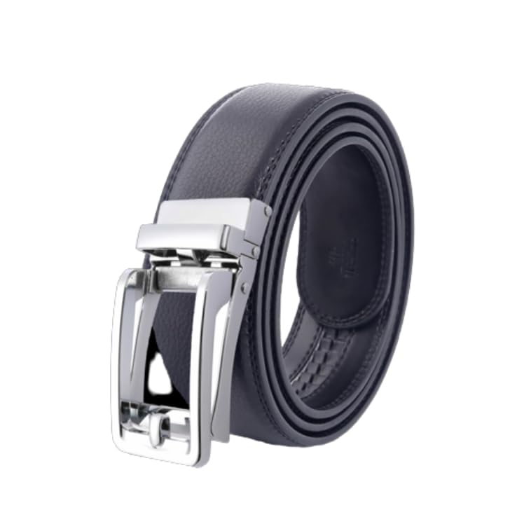 

FleurUneffe Регулируемый Без Оригинального Темно-синий (Серебряный Простой) Ремень, Ремень, Отверстия, Автозамок, Мужской, Кожаный, Стильный, Повседневный, Деловой, Гольф, (Серебряный чёрный