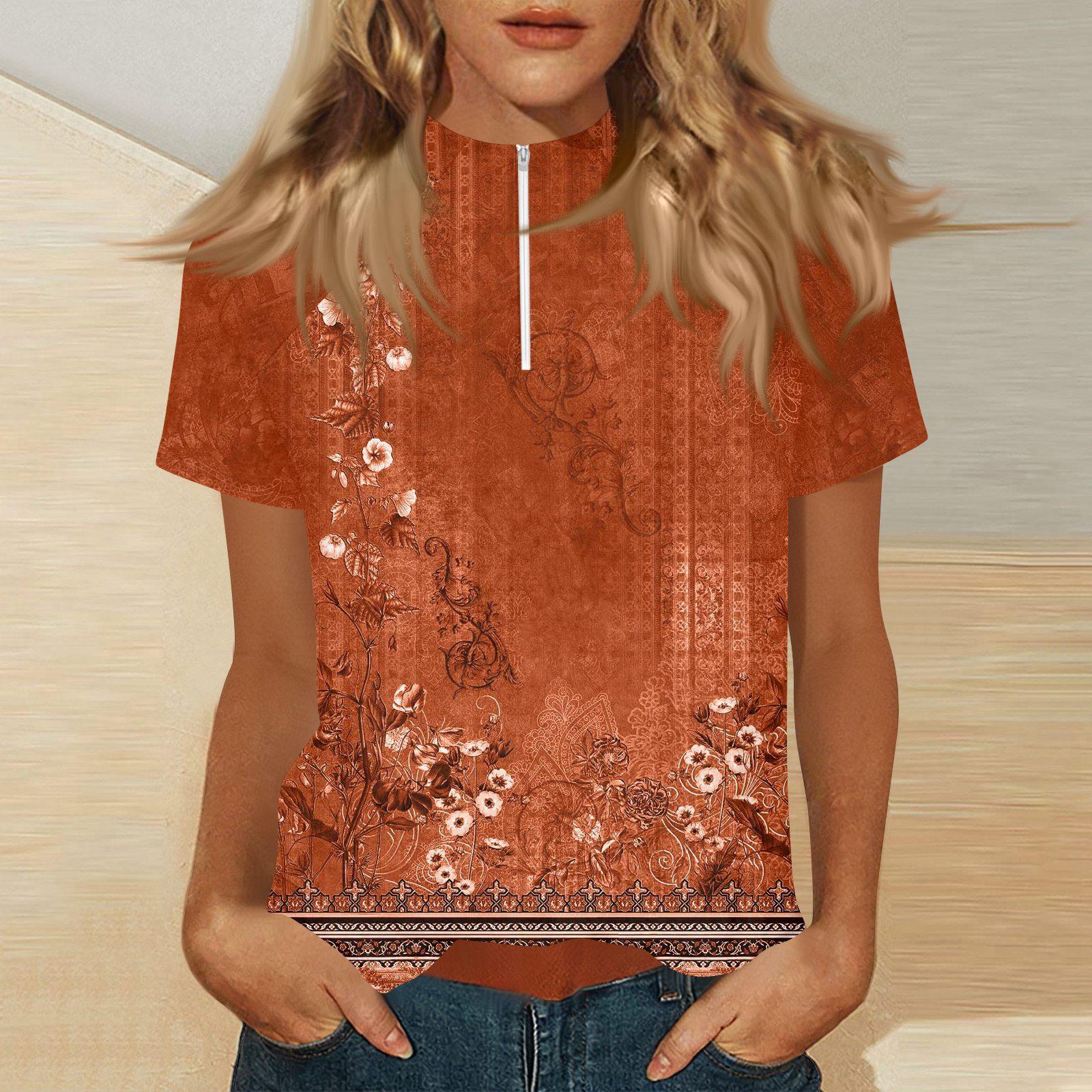 

Женский топ с коротким рукавом и воротником-стойкой на молнии XXL оранжевый