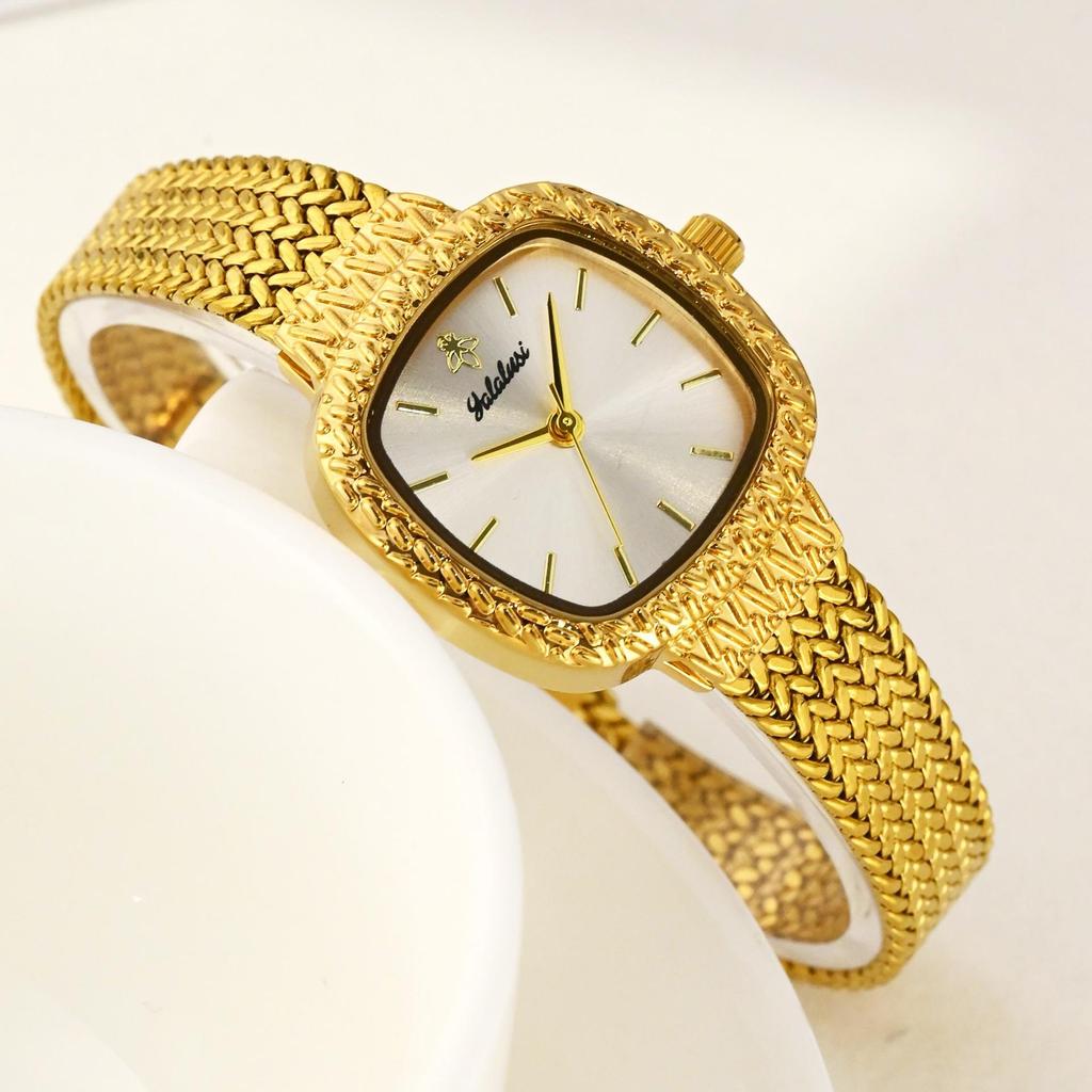 Retro Gold Square Women's Watch Luxury Mesh Bracelet Quartz Wristwatch Elegant Dress Clock for Ladies
