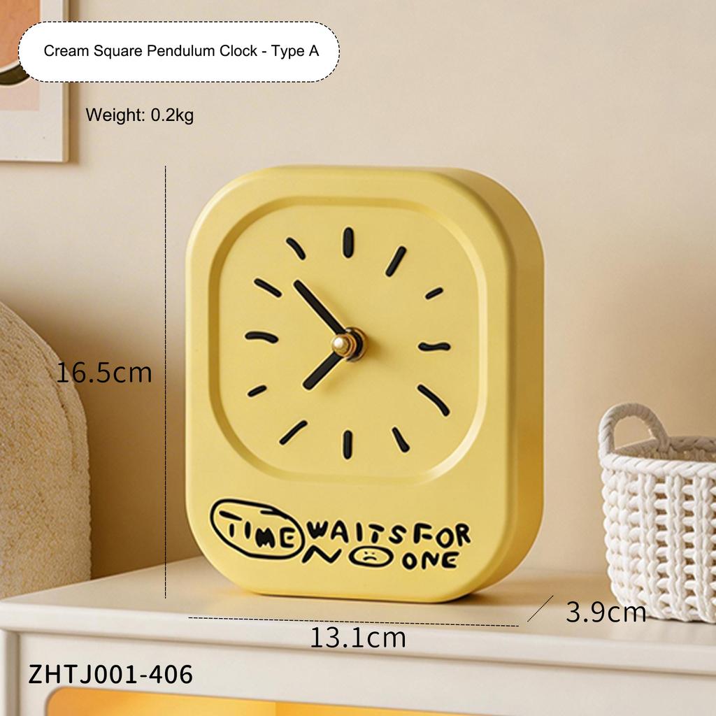 Cream Square Pendulum Clock Ornament Modern Desktop Clock Home Decor Silent Clock Student Bedroom Decoration Gift for Friends