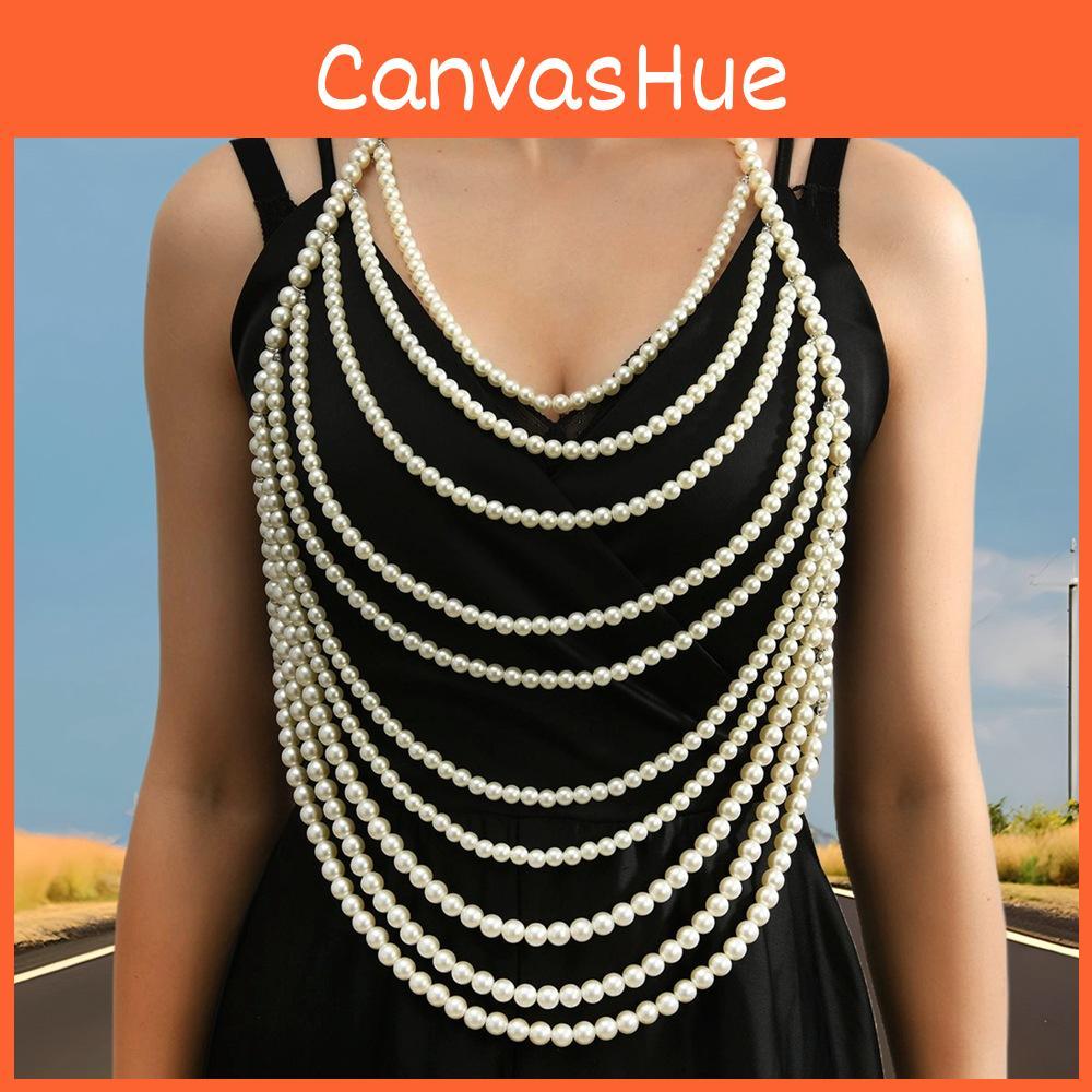 Boho Chain Body Necklace Accessory With Pearl Beads For Fashion Women