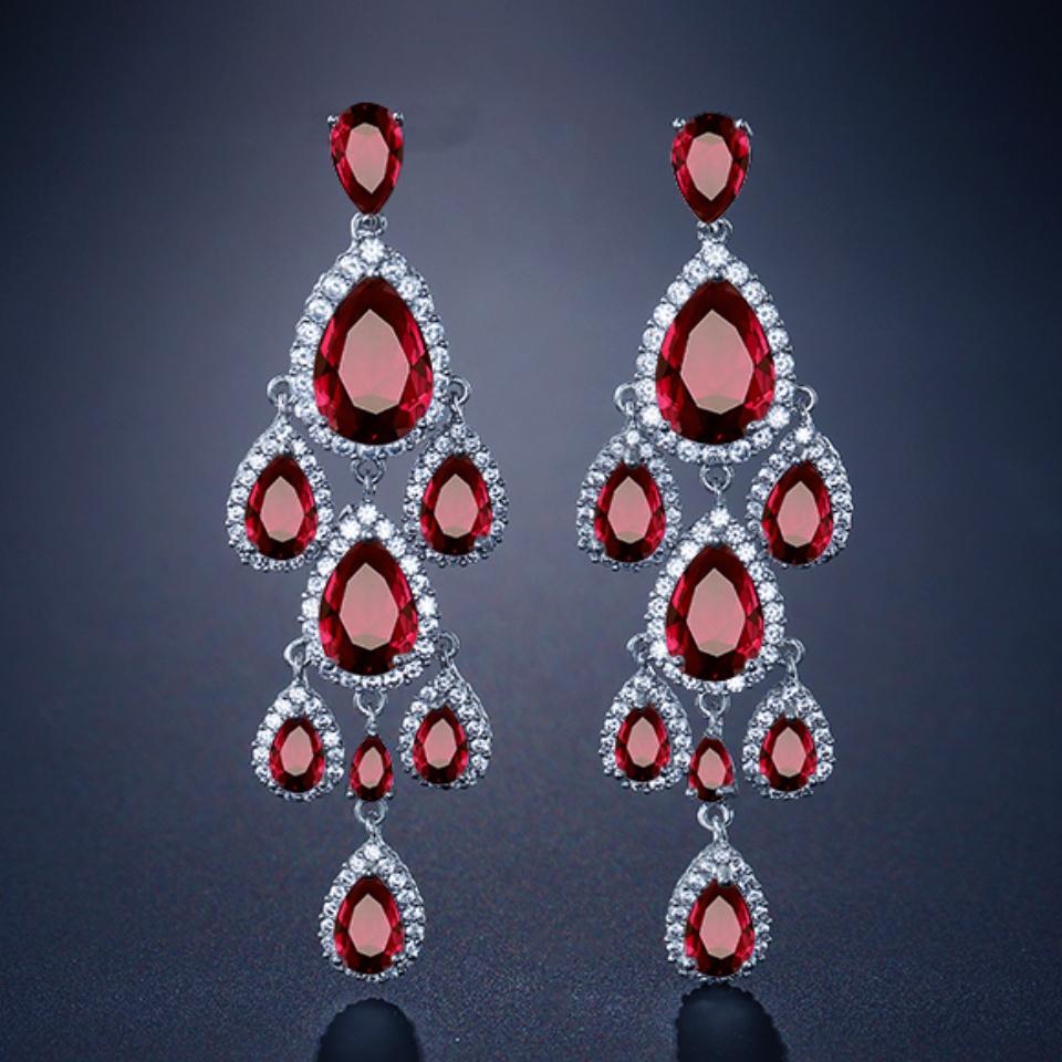 ZAKOL Water Droplet Leaves Copper Micro-set Zircon Women's Dangle Earrings Exquisite Fashion Bridal Wedding Charm Jewelry