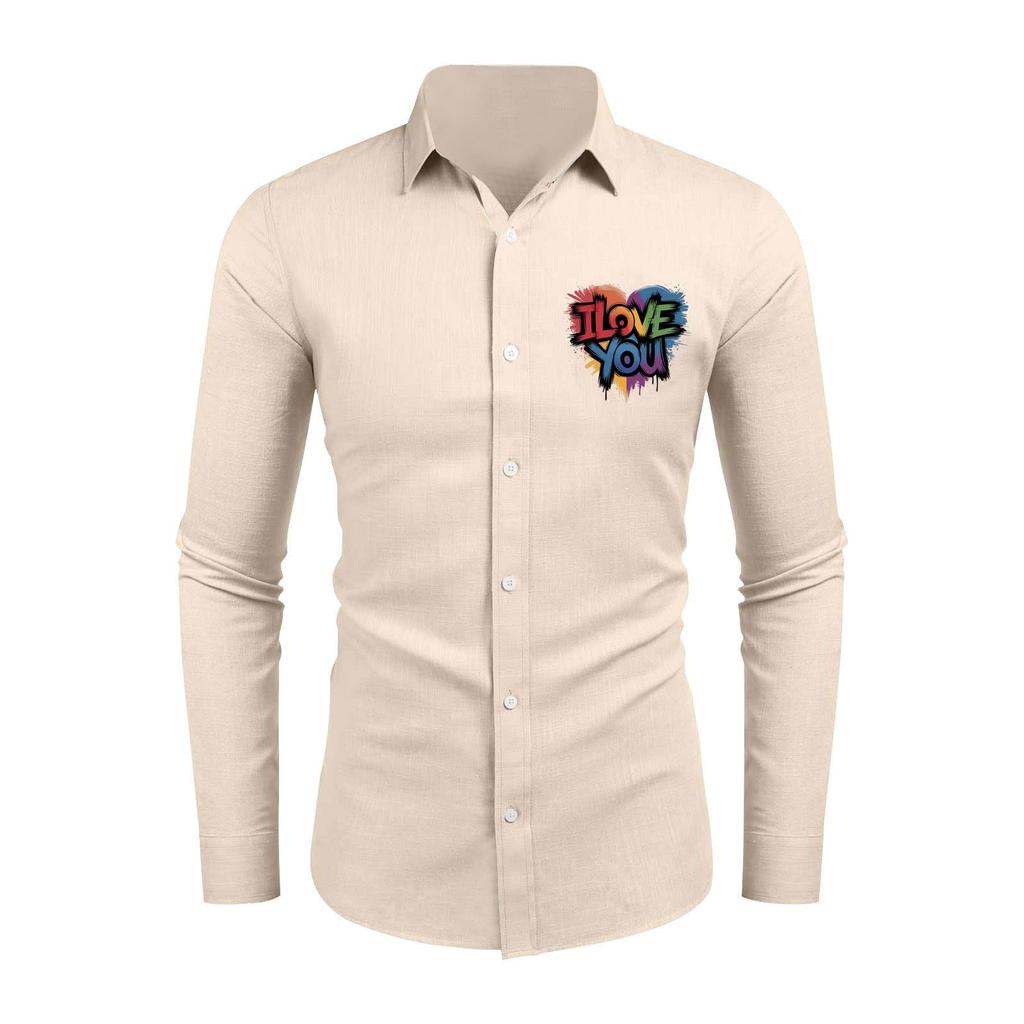 Męska koszula z długim rękawem, luźna, swobodna, z modnymi klapami