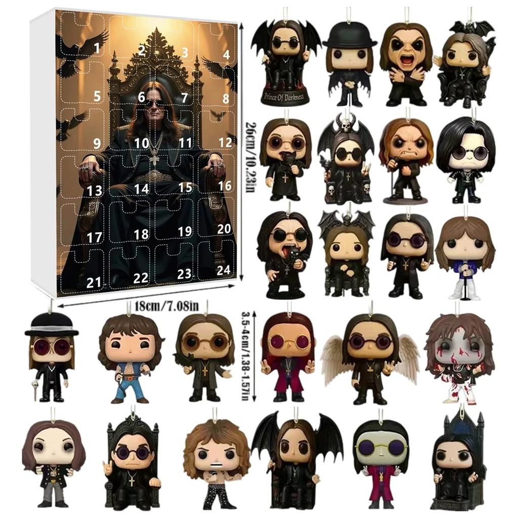 24 Days New Ozzy Osbourne Motorcycle Bell Advent Calendar Ozzy Osbourne 2D Acrylic Pendant Christmas Countdown Advent Calendar Gift