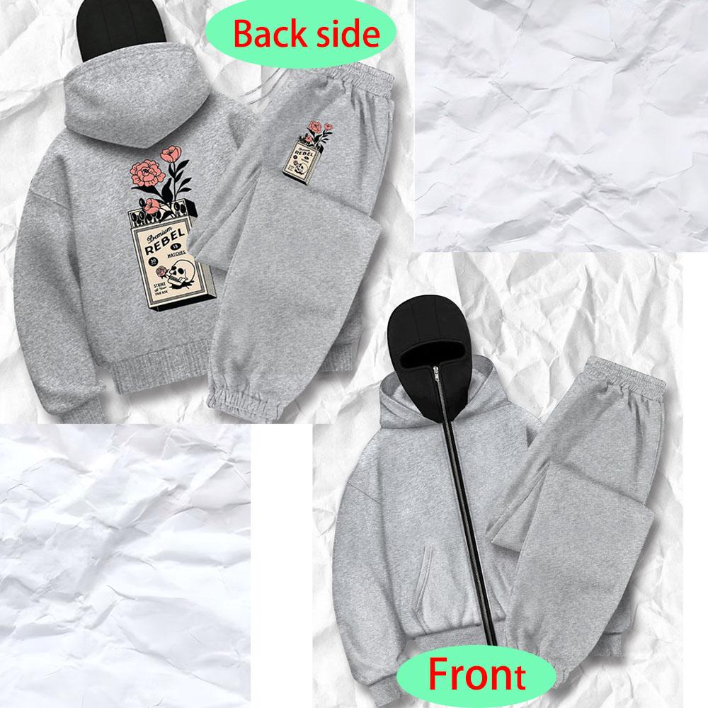 Pánská ležérní mikina se dvěma kapucemi, balaklava na zip a teplákový set Streetwear kalhoty s kreativním potiskem