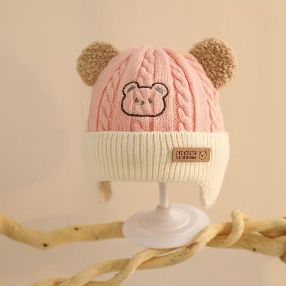 Warm Thick Knitted Beanie Hat Embroidery Pullover Hat New Kids Bear Ear Hat Autumn