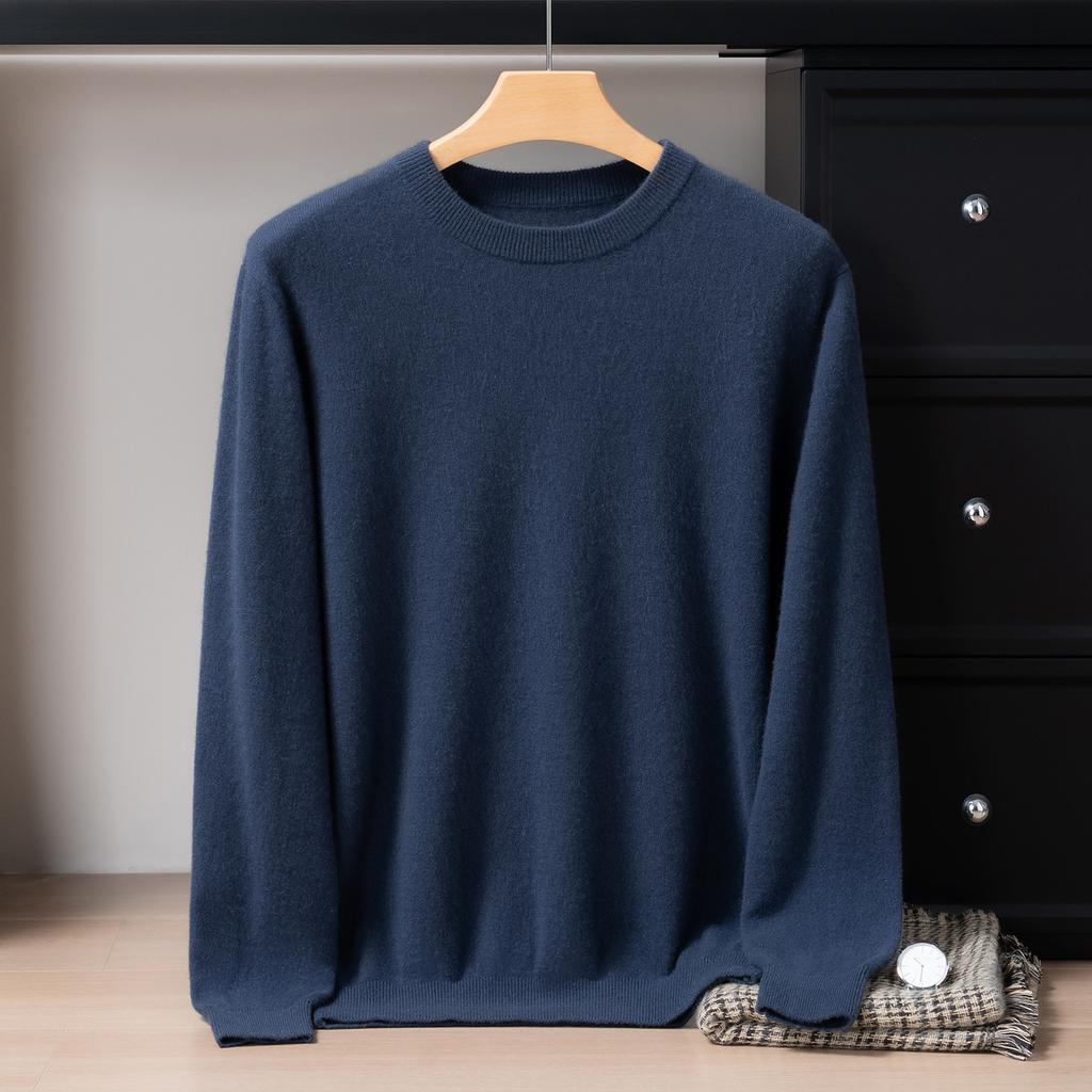 New round neck 100 pure cashmere sweater solid color loose thickened pullover knitted primed warm sweater