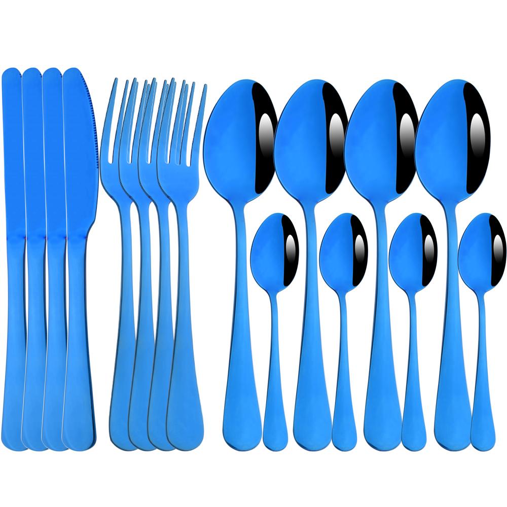 

Синий набор столового серебра Набор кухонной посуды Западный набор столовых приборов из нержавеющей стали Обеденный нож Вилка Кофейные ложки Полный набор столовой посуды 16pcs синий