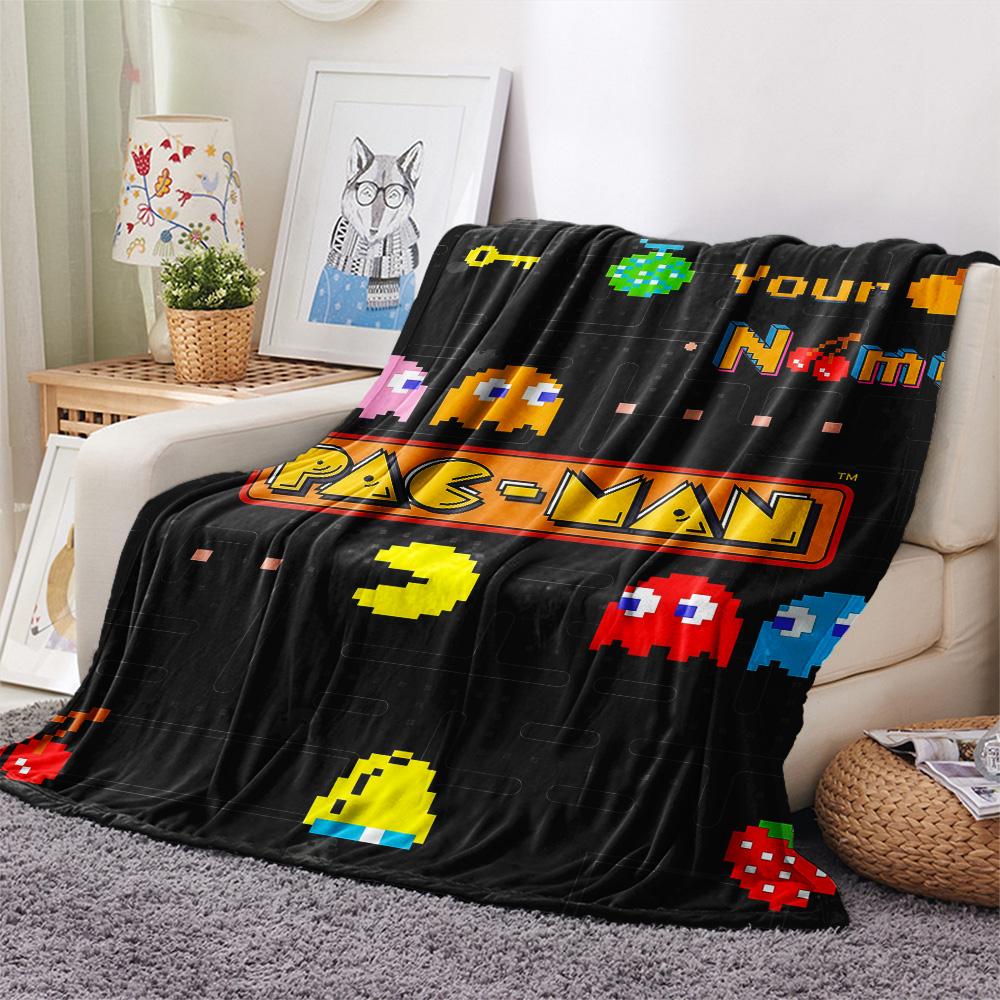 1PC Custom Name Pac-Man Patterned Flannel Blanket Suitable For All Seasons for Home Decor Warmth and Comfort Gifts Holiday Present -HE164