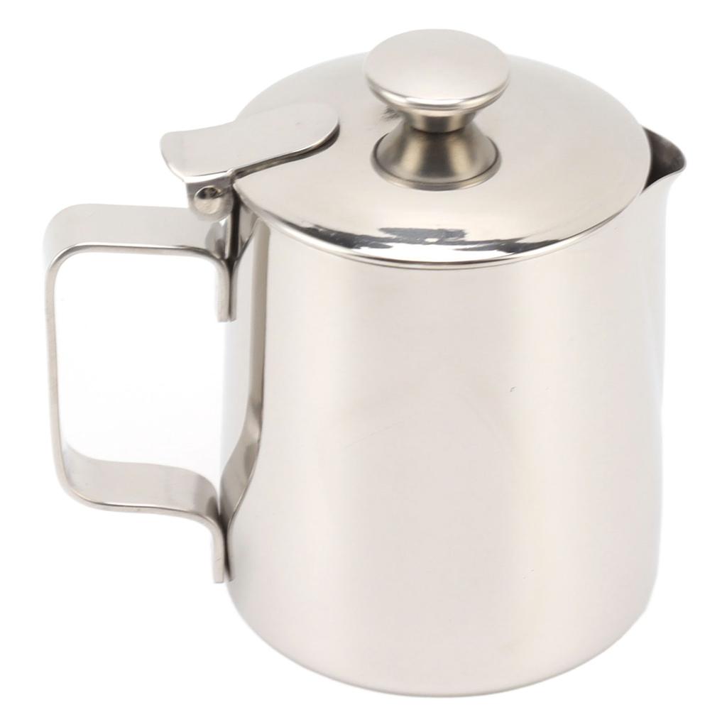 Stainless Steel Milk Frothing Pitcher Cappuccino Pitcher Coffee Foam Container With Lid 600ml