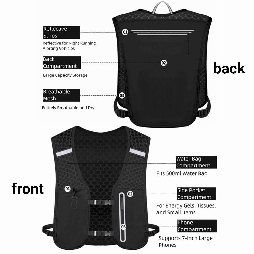 Reflective Reflective Running Vest Pack 2L Water Chest Pack  Outdoor Activities