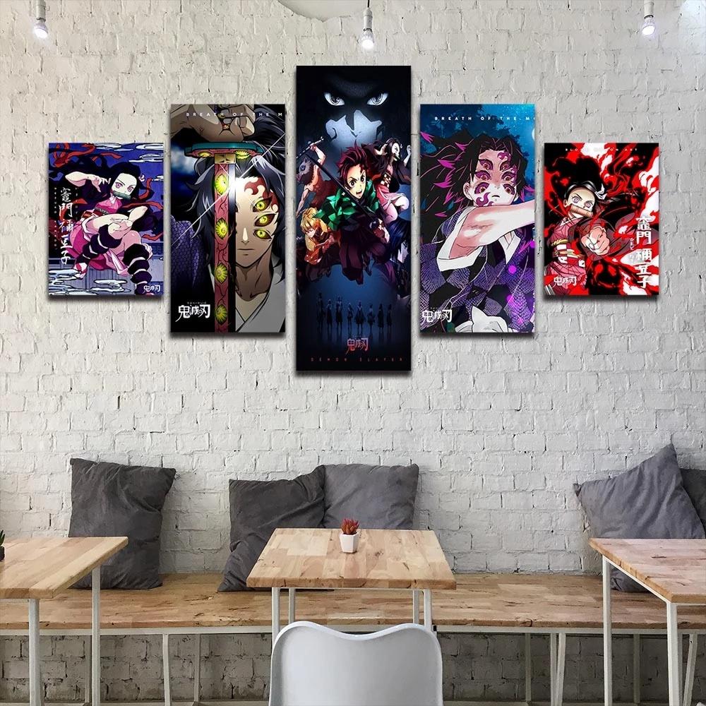Home Decor Canvas Paintings Wall Art 5 Pieces Anime Demon Slayer Posters Modern Pictures Living Room HD Prints Framework Modular