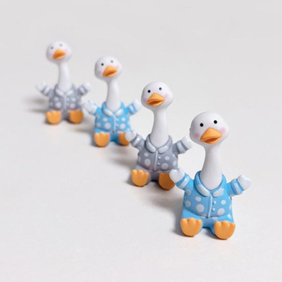 PVC Duck Figurine 4Pcs Mini Cartoon Figurines, Cute Polka-dot Pajamas Statues, Miniature Figures Macaron Animal Ornaments for Car Console Desktop