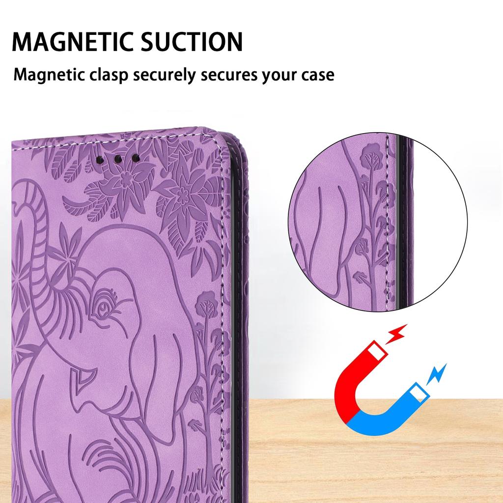 For iPhone 16 Plus Case PU Leather Wallet Phone Cover Elephant Pattern