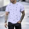 Women Short Sleeve Crew Neck T Shirt Black White Tropical Palm Leaf All Over Print Top