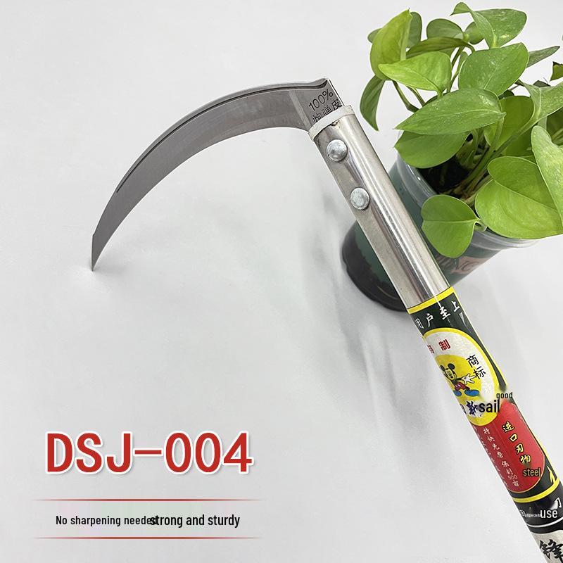 Long Handle Stainless Steel Sickle: Thickened Grass, Rice, and Corn Stalk Cutting Tool for Agricultural and Household Use