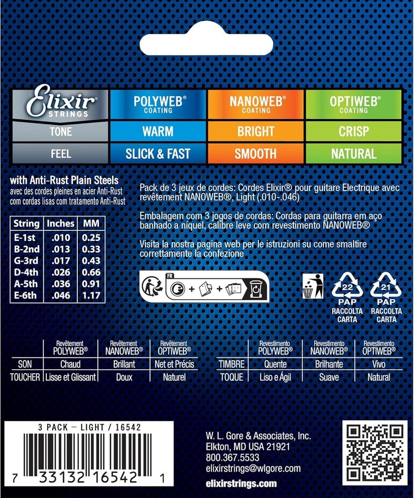 Eli Xir Electric Guitar Strings 3 Set Promotion Pack NANO WEB Light Set of .010-.046#16542 (12052 3) []