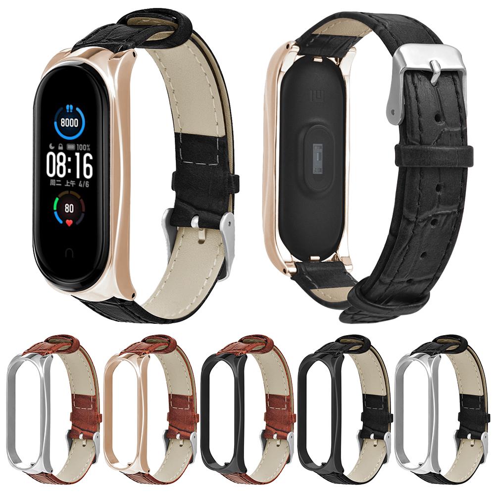 

Pdtoweb БамбукОвое зерно Кожаный ремешок ж / сплав кадра для Xiaomi Mi Band 5 / 5 NFC