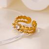 Retro Stainless Steel Imitation Pearl Ring Gold Color Anti Fading Open Rings for Women Mama Wedding Jewelry Vacation Party Gifts