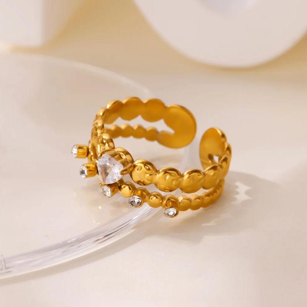 Retro Stainless Steel Imitation Pearl Ring Gold Color Anti Fading Open Rings for Women Mama Wedding Jewelry Vacation Party Gifts