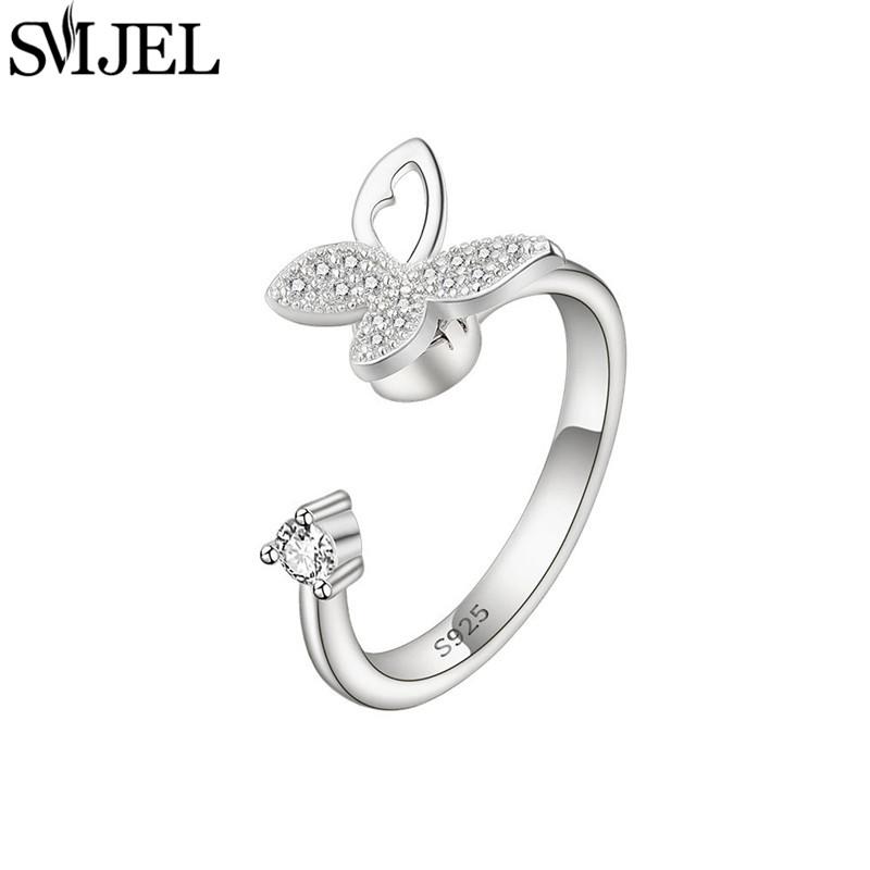 SMJEL Fidget Spinner Ring Anxiety for Women Crystal Demon Eyes Anti Stress Rings Flower Planet Sun Rotating Jewelry Wedding Gift