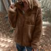 Women's Solid Color Plush Zipper Long Sleeved Pocket Jacket