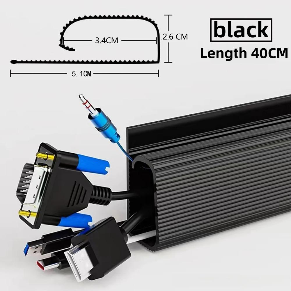 40cm PVC Desk Cable Tray Cable Management Under Desk Channel Cable Raceway Cord Hider No Drilling for Home Office Wire Organizer