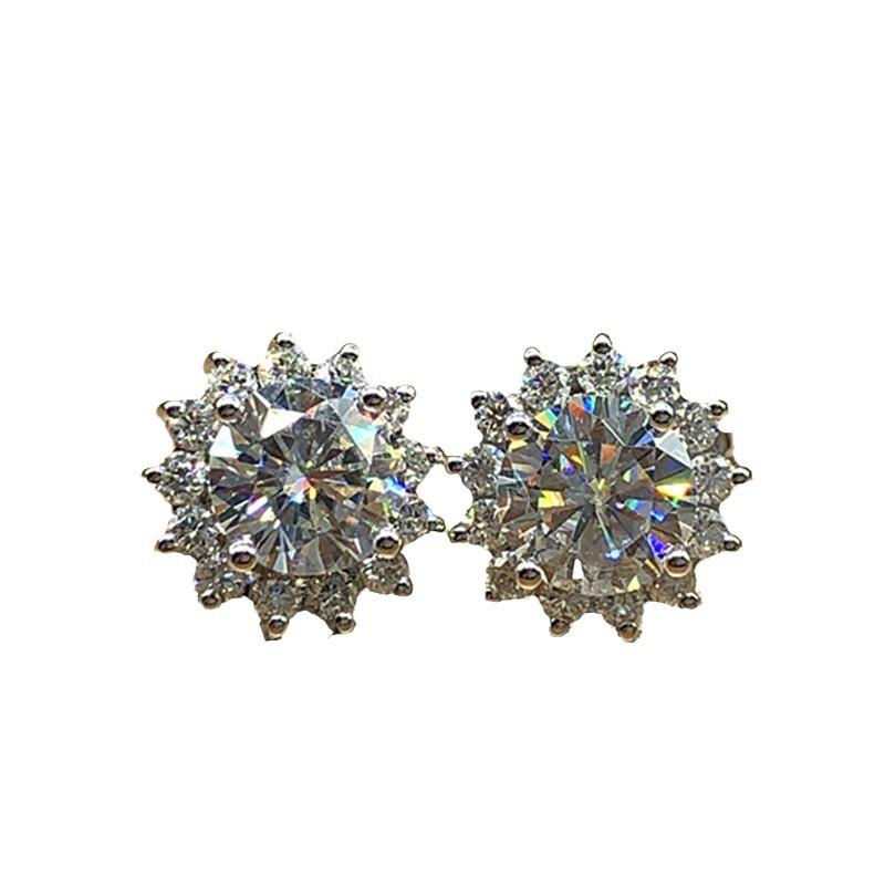 Boucles d'oreilles puces Fleur Diamant Complet Simple Luxe Léger, Boucles d'oreilles Flocon de Neige Zircon Micro-Incrusté