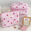 Quilted Strawberry Portable Make Up Bags Zipper Closure Skincare Brush Organizer Pouches Cosmetic Pouch for Women and Girls