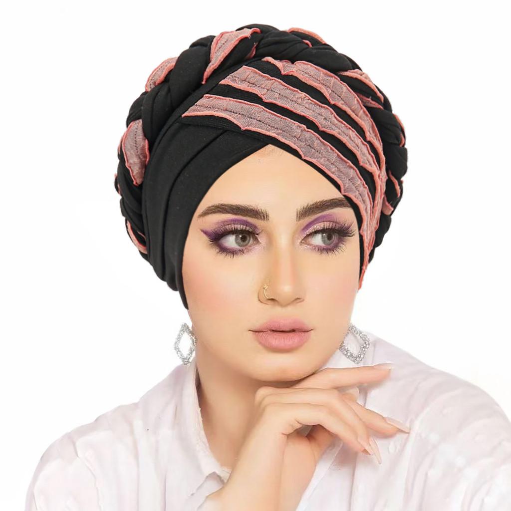 Muslimisches Kopftuch mit zweifarbiger Flechtung aus Polyester für alle Jahreszeiten
