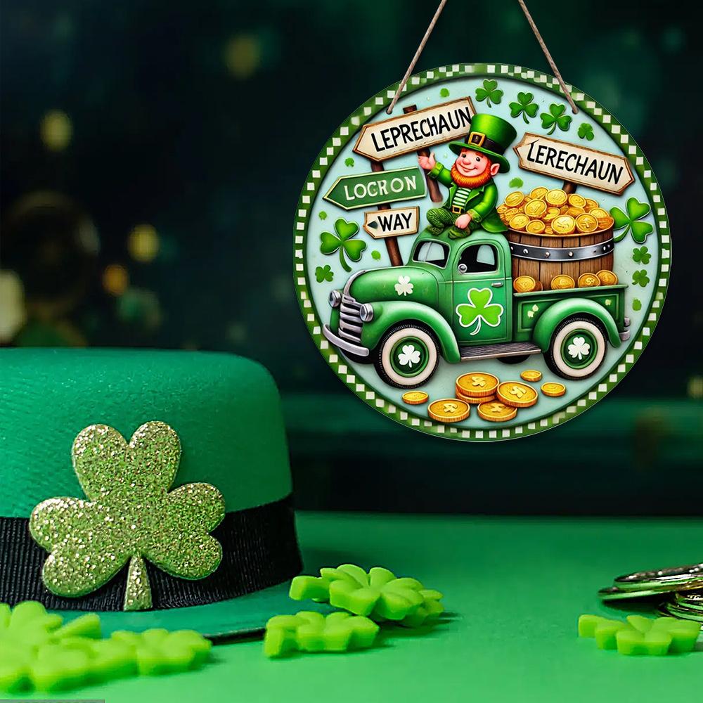 2D Flat 20cm Happy St.patrick's Day Hat Wooden Wall Hanging Decor - Car Balloon Universal Holiday Wooden Pendant, Home Decoration, Welcome Sign Party