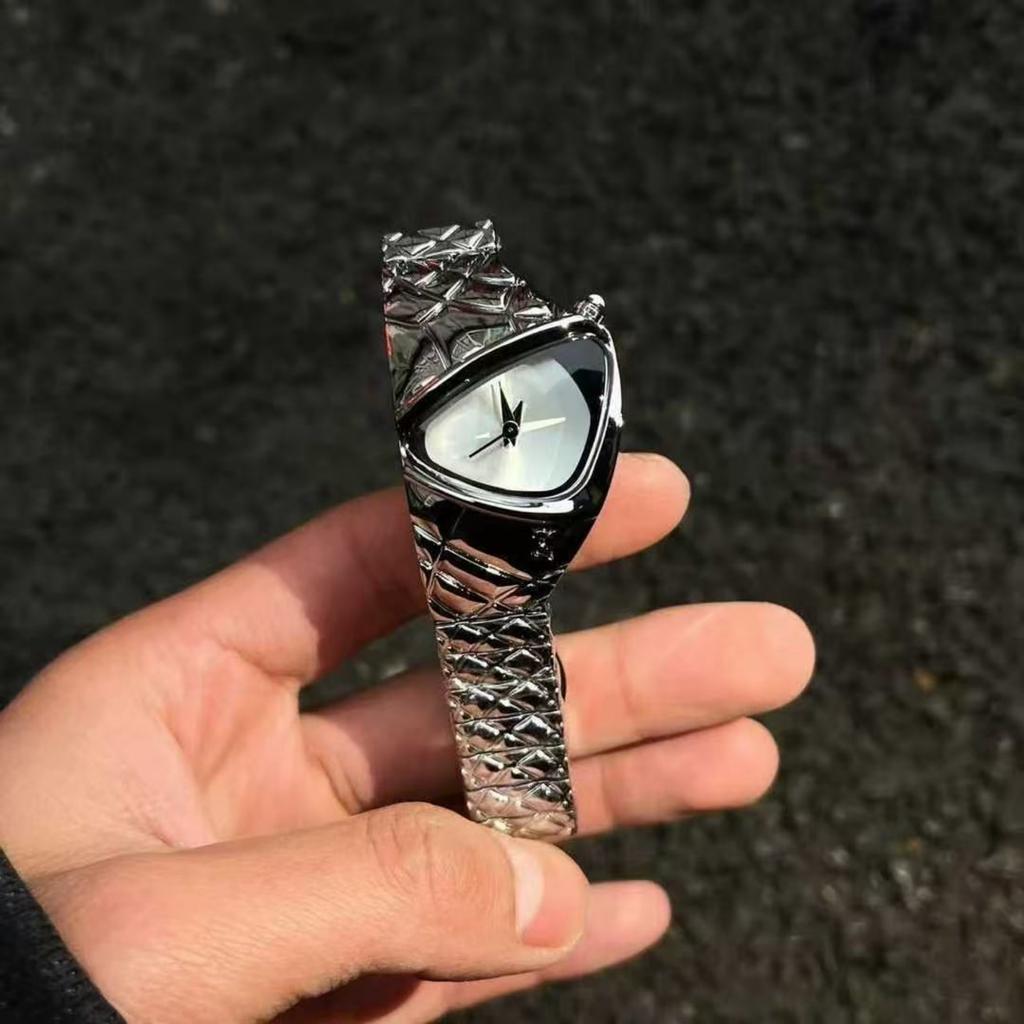 Men Unique Triangle Dial Quartz Watch Wristwatch Fashion Irregular Shape Metal Strap Luxury Casual Watch Gift For Male Friends