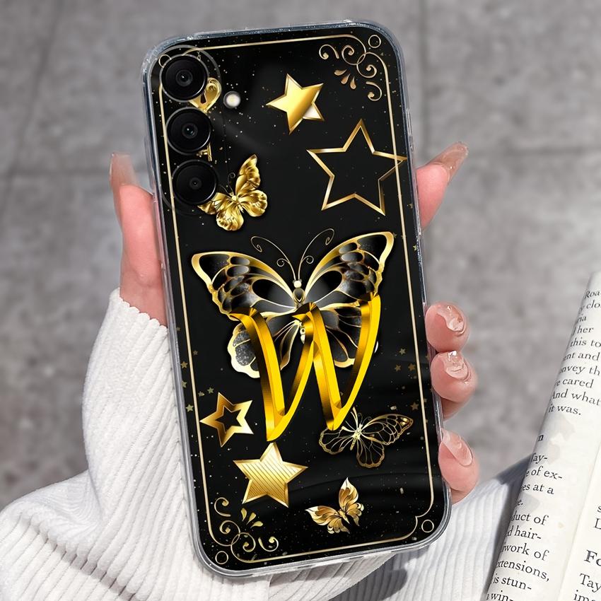 For Samsung A17 A16 A15 A14 A13 A12 M16 M14 M13 M12 M10 Pretty Butterfly Letter Clear TPU Phone Cover Lens Protection Anti Slip Shell For Samsung Case