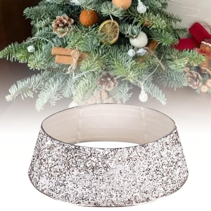 Christmas Skirt Tree Base Stand Cover Holiday Decoration Silver White Piece Bead
