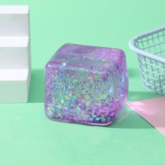 Ice Cube Squeeze Toy with Glitter Slow-Rising Water Cube TPR Fidget Toy for Stress Relief Portable Decompression Gadget for Kids Adults