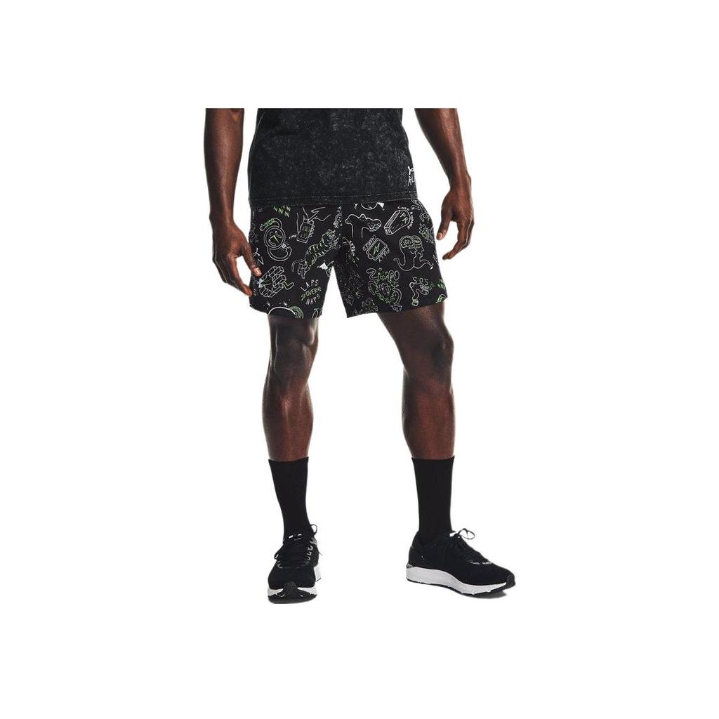 Under Armour All Over Print Elastic Waist Straight Leg Shorts Men Shorts Black 1361496-001