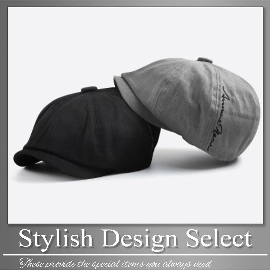 Newsboy brodată cu UV Cold CAP586 [Buzz Selection] Pălărie, Pălărie, Logo, Litere, Elegant, Protecție, Protecție, Bărbați, Femei, (Negru)