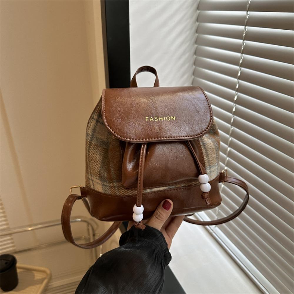 

Школьная сумка с кулиской и бисером, шерстяная лоскутная клетчатая сумка, повседневный рюкзак