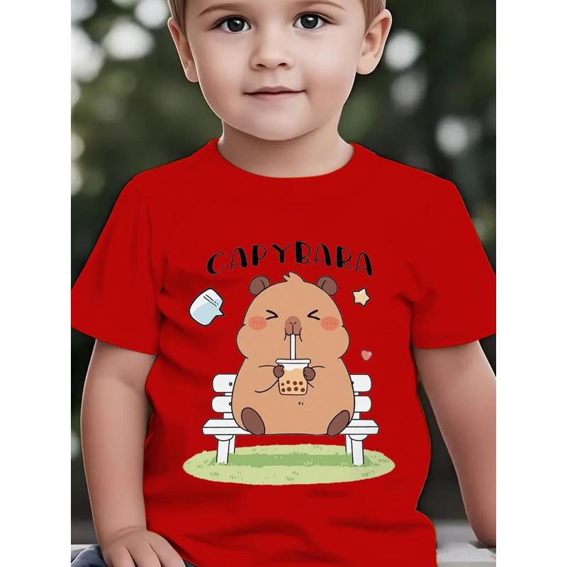Summer Boys Fashion Short Sleeve Outdoor Casual Top with Cartoon Print 110 красный