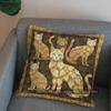 2D Cute Golden Cats Floral Patterned Pillow Cover Pattern Cushion Cover Suitable For Sofa Bedroom Car Pillow Cover