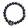 1pc Natural Obsidian Beaded Bracelet for Women, Cute Cat Head Black Crystal Bracelet, Handmade Elastic Gemstone Bangle, Dainty Protection Jewelry Gift