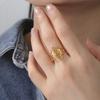 Fashion Flower Witch Knot Open Ring Stainless Steel Minimalist Charm Ring Retro Adjustable Irish Jewelry Gift