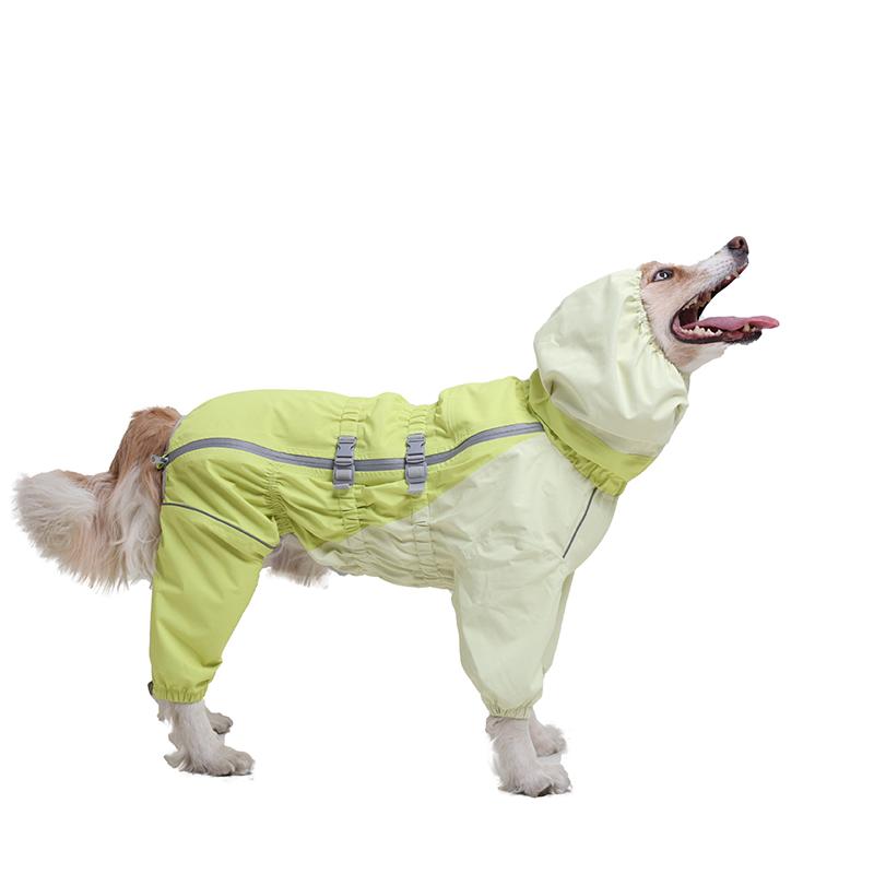 

Four Legged Protection Suit Dog Raincoat With Reflective Stripe Dog High Neck Hooded Stormcoat Clothes Windproof Dog Clothing M